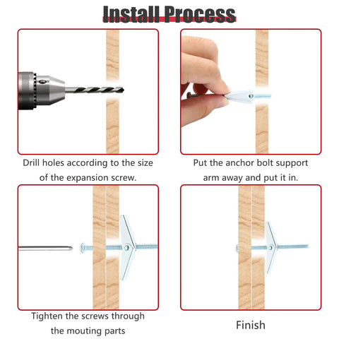 Installation process of 30 Pack 1/8 Inch Metal Toggle Bolts 1/8 By 2 Inch Galvanized Anchor Bolts Steel Phillips Round Head Toggle Wing Nut Bolts For Hanging Heavy Items On Drywall And Wood
