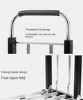 Heavy Duty Folding Hand Truck With Telescoping Lever And Hollow Platform Cart For Home And Work Multiuse Utility Wagon With Foldable Handle Rugged Rubber Wheels High Load Capacity Ergonomic EVA Armrests Durable Silver Finish, close-up of EVA armrest and folding handle