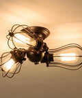 Vintage Industrial Ceiling Light With Metal Wire Cage Shade, Adjustable Socket, Semi Flush Mount Rustic Lamp Fixture