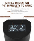 Display interface of Straight Up 58mm Electric Coffee Tamper featuring adjustable pressure settings for espresso.