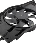 Premium Grade Radiator And AC Condenser Cooling Fan Assembly For Ford Focus 2012 To 2018 With 2.0L Motor showing the fan and housing design.