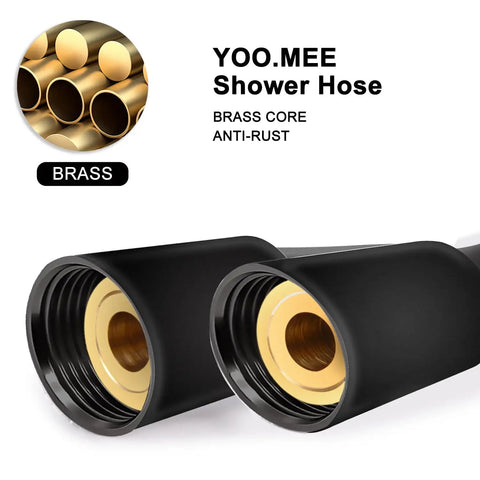 High Pressure Handheld Shower Head Set With Powerful Spray For Low Water Pressure, brass core, shower hose close-up