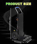 Upgrade Your Moves With This Heavy Duty Electric Stair Climbing Dolly Cart, showing dimensions on a black background.