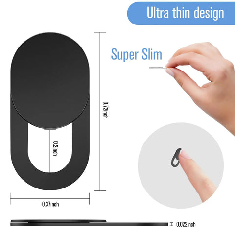 Ultra Thin Laptop Camera Cover Slide With 8 Pack Webcam Blocker Attachment For Macbook And Desktop Computers, showing precise dimensions and slim design.