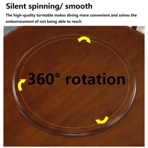 Multi Color Wooden Lazy Susan Round Rotating Serving Tray A Smooth Operator For Dining Tables And Kitchen Counters A Real Deal Hosting Game Changer With Easy Spin Action In Black on a wooden table showing 360° rotation feature.