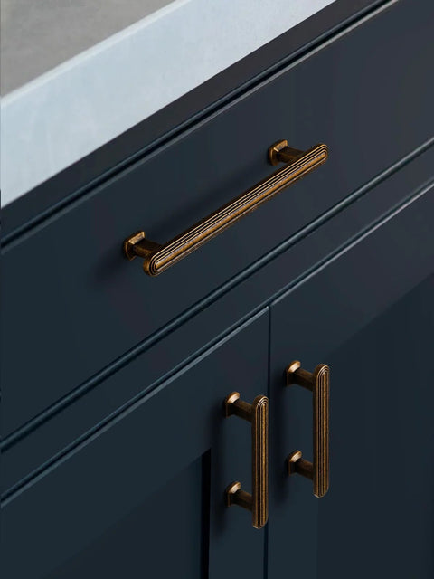 10 Pack Antique Brass Cabinet Pulls 3 Inch 76mm for kitchen cabinets drawers cupboard solid zinc alloy hardware installed view