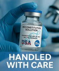 Reconstitution solution vial, glass, 25 ml, blue cap, for lab use