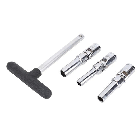 Glow Plug Socket Set Eight Millimeter Ten Millimeter Twelve Millimeter With Three Eighths Inch Drive T Bar Handle And Universal Joint