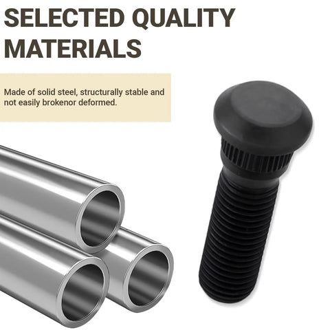 Heavy Duty M12 X 1.5 Extended Wheel Studs paired with 48mm hub bolts made of solid steel, showcasing selected quality materials.