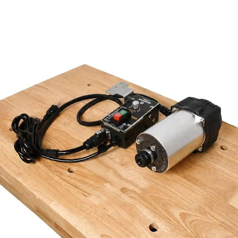 Badass 3 1/4 Horsepower Router Motor With External Variable Speed Control on a wooden table, featuring variable speed dial and wiring.