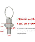 Hardcore 5 Piece Stainless Steel Spring Plunger Locating Pin Kit With Tactile Ring Knob For Slick Mechanical Alignment And Reliable Indexing Operations Pro Grade showing flat head design and dimensions.