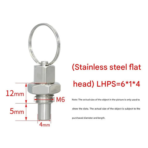 Hardcore 5 Piece Stainless Steel Spring Plunger Locating Pin Kit With Tactile Ring Knob For Slick Mechanical Alignment And Reliable Indexing Operations Pro Grade showing flat head design and dimensions.