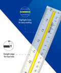 Clean 15 Inch Clear Acrylic Reading Ruler With Tinted Guide For Studying And Drafting Dual Scale Imperial Metric Focus Tool That Straight Up Fixes Eye Strain showing highlighted lines and straight edge for measuring.
