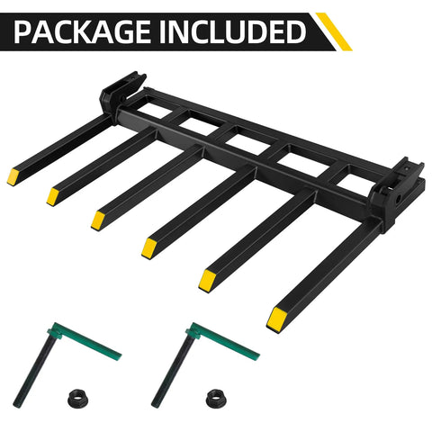 Package of Heavy Duty Clamp On Debris Forks For 60 Inch Buckets That Fit Loader And Skid Steer To Tackle Fallen Debris, 4000 lb capacity