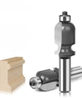 Get Your Hands On This 1/2 Inch Shank Architectural Molding Router Bit For Smooth Flush Trimming Of Laminate and Veneer With Precision Face Milling Perfection Every Single Time For Serious Woodworking Pros Who Demand Flawless Edges, shown with wood sample.