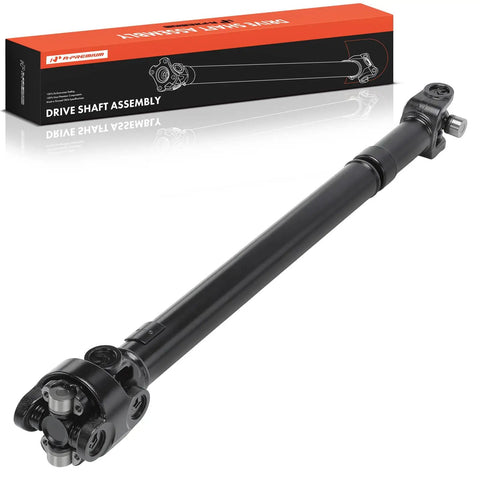 Beefed Up Front Driveshaft Assembly For Jeep Cherokee Comanche Wagoneer 1987-2001 4WD With Automatic Transmission Only Plug And Play Upgrade, sleek black steel design.