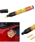 Clear Coat Scratch Repair Filler And Sealer Painting Pen For Cars Easy Light Scratch Fix All Vehicle Finishes Car Coat Applicator Tool Not For Deep Scratches, with pen, cap, and sponge applicator tips shown in use on red car surface.