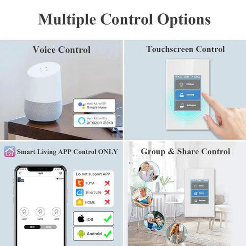 Multiple control options for Smart Light Switch 1 2 3 Gang 3 Way For Whole House With LCD Panel