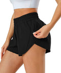 Woman modeling Women's Quick Dry Go-To Track And Running Athletic Shorts For Training With Elastic Waistband Zip Pockets Built In Liner