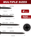 No Brainer Number 6 Drywall Screw Assortment Kit Packing 165 Pieces Across Four Handy Lengths displayed in different sizes.