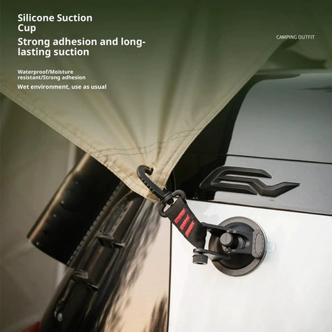 Two Pack Windproof Suction Cup Hooks For Outdoor Camping And Car Mounts Multi Functional PP Material Secure Grip Buckle in use on car
