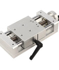 Rugged Linear Stage With 50mm Travel, Manual Cross Slide Rail For CNC Positioning And Fixturing, Precision Sliding Table For Lab, Workshop Or Production Equipment, Great For Fine Tuning Displacement And Fixture Alignment., aluminum manual stage with hand crank and 80x80mm table