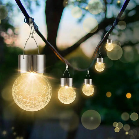 Solar Outdoor Lights Decorative 12 Pack Hanging Garden Lights Waterproof Solar Powered Globe Cracked Glass Ball Lanterns