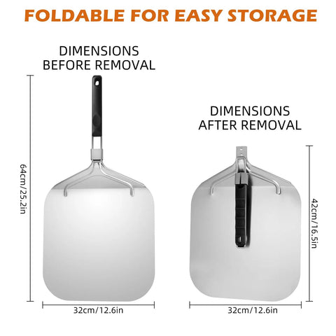 Foldable Must Have Pizza Peel Set With Cutter Rocker, Aluminum Peel with Dimensions for Easy Storage