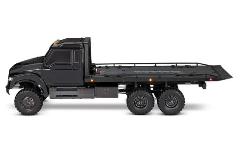 Side view of Beast 1-Tenth Scale 6WD RC Hauler with Pro Scale Winch, a ready-to-drive electric flatbed truck for off-road adventures.