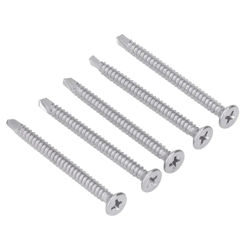 200 Pieces Self Drilling Screw Set 410 Stainless Steel Heavy Duty Cross Countersunk Head Fasteners For Metal To Wood DIY Construction 50mm Length M4.2 18