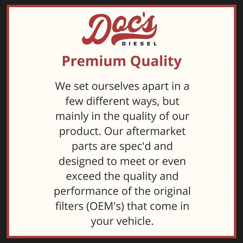 Doc's Diesel premium quality assurance statement for Beefed Up Diesel Filter Set For Ram 6.7L Cummins 2019 Through 2024 Three Filter Kit