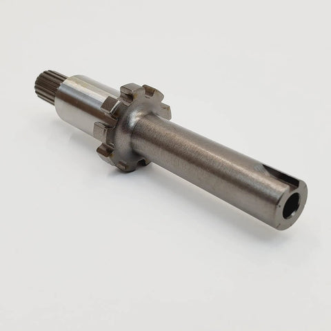 Complete 9 Tooth Starter Jackshaft Assembly Including Bolt Lock Plate And Coupling Heavy Duty Upgrade For 1989 To 1993 Evolution Big Twin Motorcycles Garage Ready Build With No Sweat Install, detailed view of jackshaft.