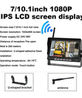 Wireless Forklift Camera System with Killer Clarity Night Vision 7 Inch Monitor showing 7/10.1 inch 1080P IPS LCD display features.