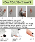 Instructional image showing how to use All In One French Nail Tip Cutter Kit With 3 Deep Smile Line Cutters for DIY French tips.