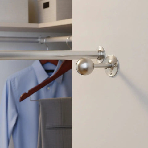 Sturdy Stainless Steel Closet Shelf And Rod Bracket Mount For Round Tubes, Wall Flange Support with hangers in closet