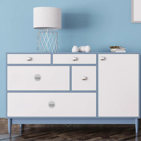 White cabinet with "Stainless Steel Semi Circle Cabinet Pulls 40mm Recessed Drawer Handles 4 Pack Brushed Hardware For Kitchen And Bathroom"