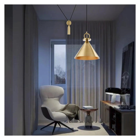 Creative Lifting Ceiling Hanging Light Modern Cooper Adjust Line Pendant Lamp for Bar Home Restaurant,Exquisite hanging above a cozy chair.
