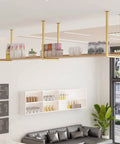 Genuine Heavy Duty Gold Shelf Brackets Straight Out The Garage Rock Solid Wrought Iron Mounts supporting wooden shelves with decor.