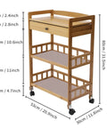 Heavy Duty Rolling Kitchen Cart With Drawer, Three Tier Bamboo Utility Island For Microwave And Coffee Station with swivel wheels.