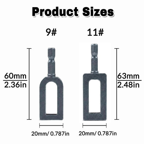 Product sizes for Heavy Duty Wire Twisting Tool With Standard Hex Shank, showing 9# and 11# dimensions.