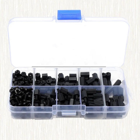 Nylon Standoff Screws And Nuts Kit DIY Friendly 300 Piece Black Hex Spacer Set For Electronics High Temperature Resistant Corrosion Resistant Non Conductive Insulation Includes Hex Nuts And Spacers in plastic organizer