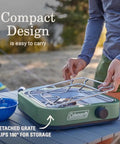 Cascade 18 1-Burner Camping Stove With 8000 BTU Output, easy clean aluminum surface, detachable grate on outdoor table