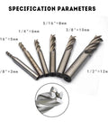 Oudtinx set of 6 high-speed steel HSS straight end mill cutters in sizes 1/8, 3/16, 1/4, 5/16, 3/8, 1/2 in