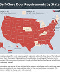 Self Close Door Requirements by State map showing NFPA 1 & IFC guidelines for 90 Gallon Self Closing Flammable Storage Cabinet
