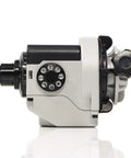 Side view of Portable Equatorial Globe Sky Memo S Silver with Auto Guide Terminal RJ-12 6Pin ST-4, lightweight astro accessory.