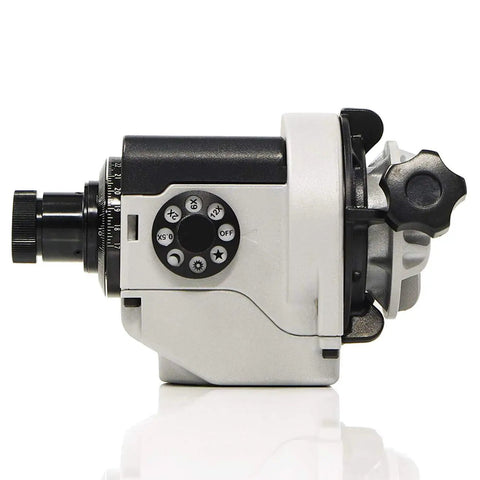 Side view of Portable Equatorial Globe Sky Memo S Silver with Auto Guide Terminal RJ-12 6Pin ST-4, lightweight astro accessory.