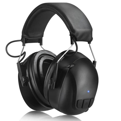 Gel Ear Cushions Bluetooth Five Point Four Hearing Protection Headphones With 30 dB Noise Cancellation And One Thousand Two Hundred mAh Rechargeable Safety Earmuffs For Mowing And Other Rough Outdoor Jobs