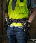 Person wearing 2 Inch Wide Electrician Tool Belt, Adjustable Up To 48 Inch Waist, Beefy Nylon Webbing With Quick Release Metal Buckle