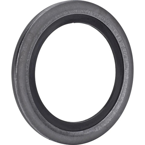 Close-up of grease seal from GM Front Disc Brake Rotor Bearing And Seal Kit With Inner And Outer Tapered Bearings And Grease Seals For Stepped Shaft Spindles Drop-In Steel Replacement Set.