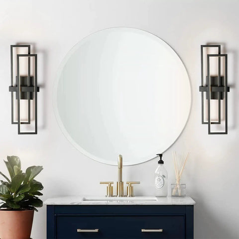 Bathroom showcasing Sleek Black LED Wall Light Sconce 20W 1800 Lumen Triac Dimmable Indoor Fixture beside mirror